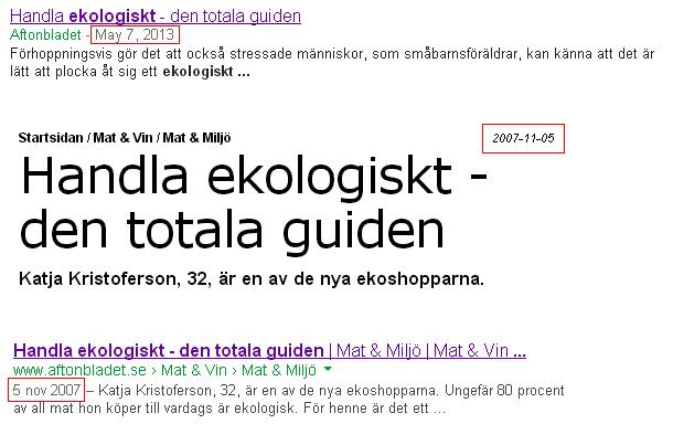 google datum sökresultat