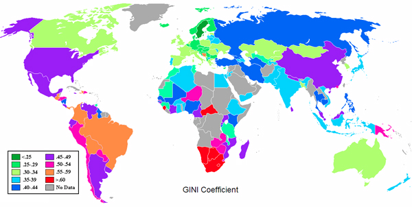 gini coefficient countries ranking map